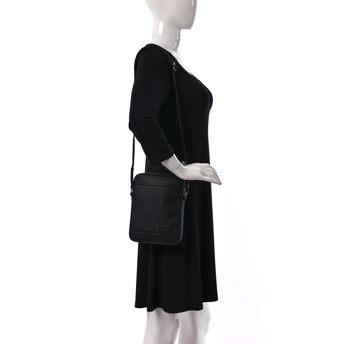 Pebbled Calfskin Logo Embossed Thornton Messenger Bag Black