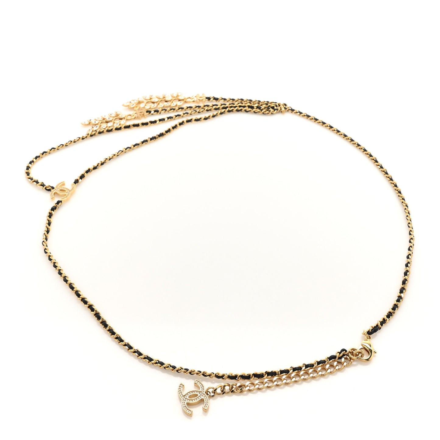 Lambskin Crystal Charm Chain CC Belt Black Gold