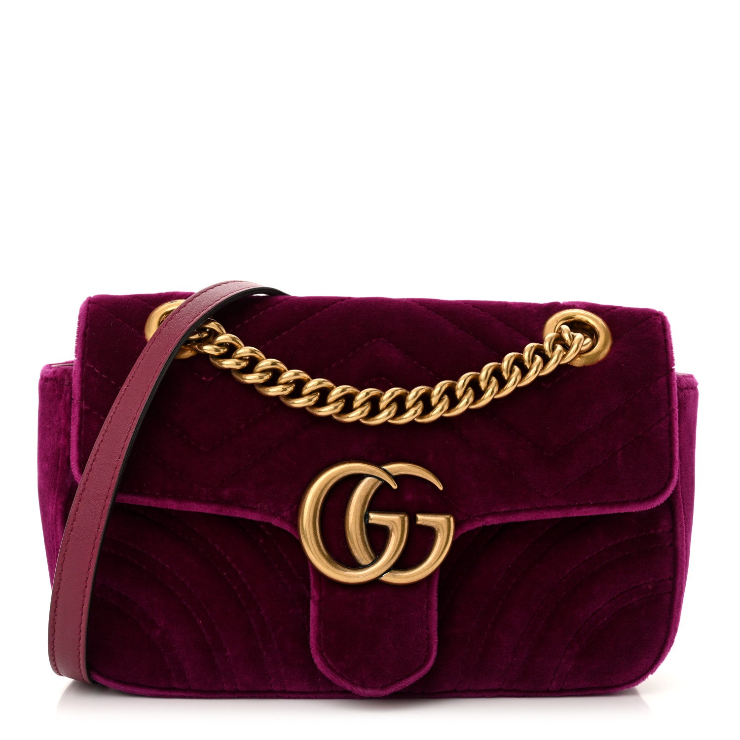 Gucci Velvet Matelasse Mini GG Marmont Shoulder Bag Fuchsia Violet Cyclamen 1 of 11