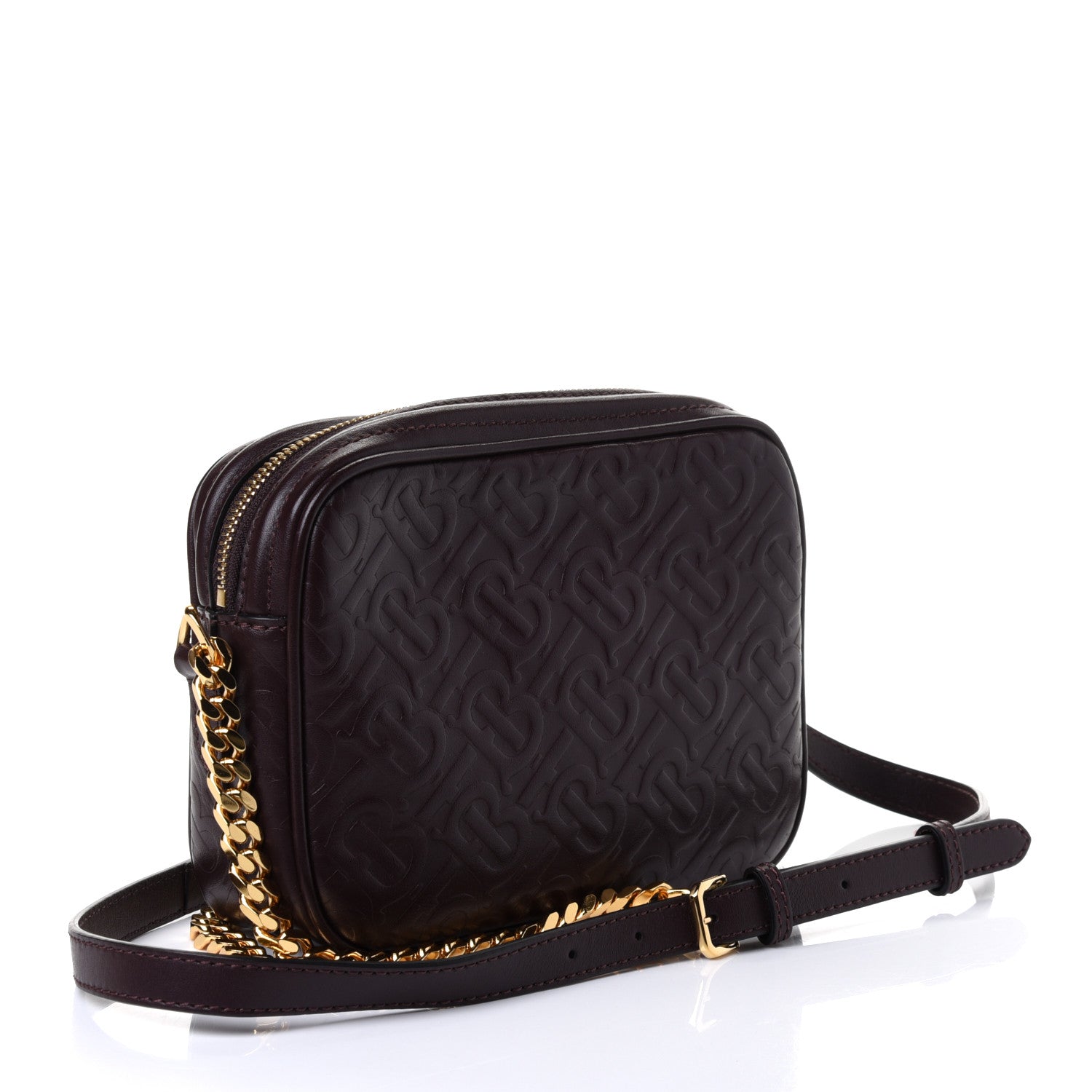 Burberry Calfskin Embossed Monogram Camera Chain Bag Dark Burgundy 2 of 4