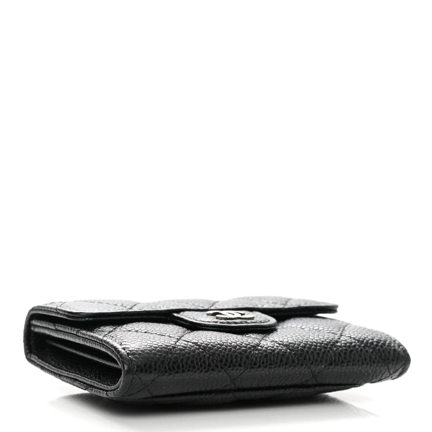 Caviar Quilted Flap Card Holder Wallet Black