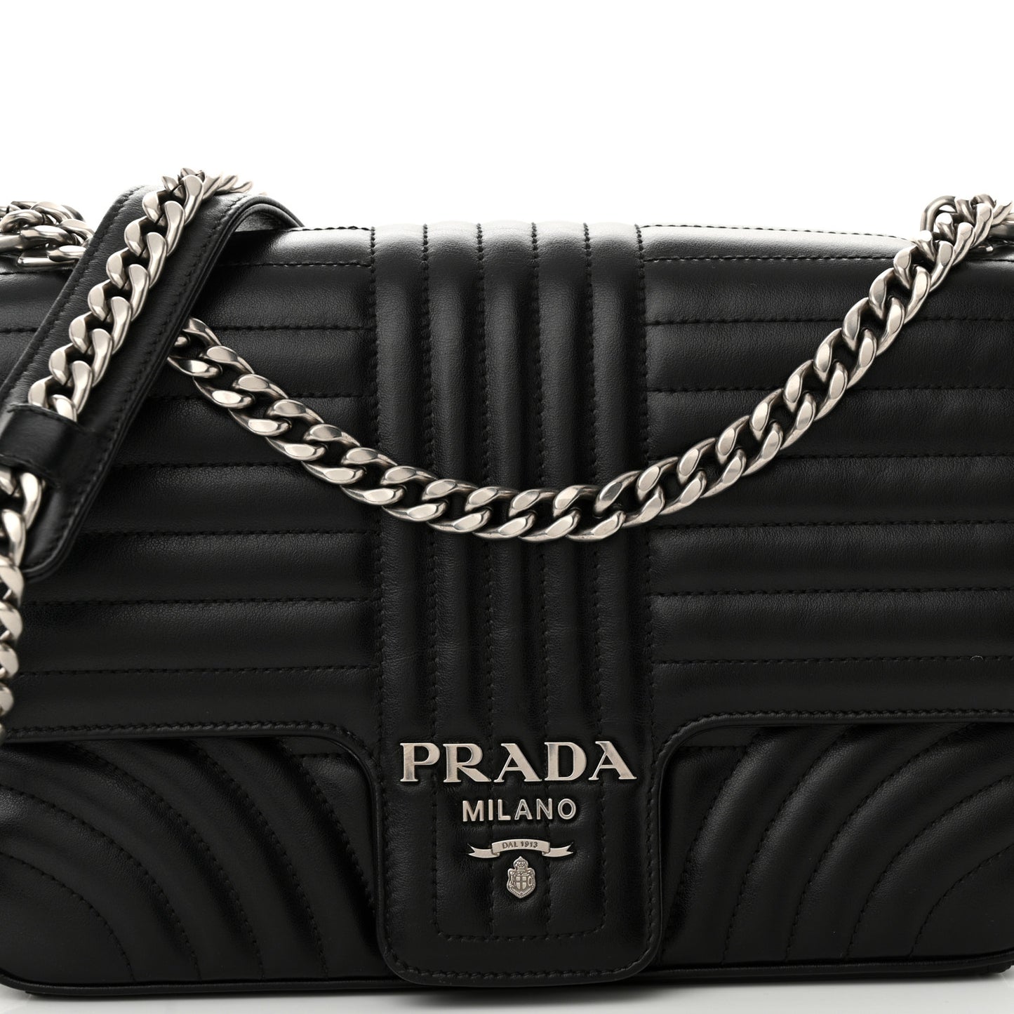 Soft Calfskin Impunture Diagramme Large Chain Flap Shoulder Bag Black