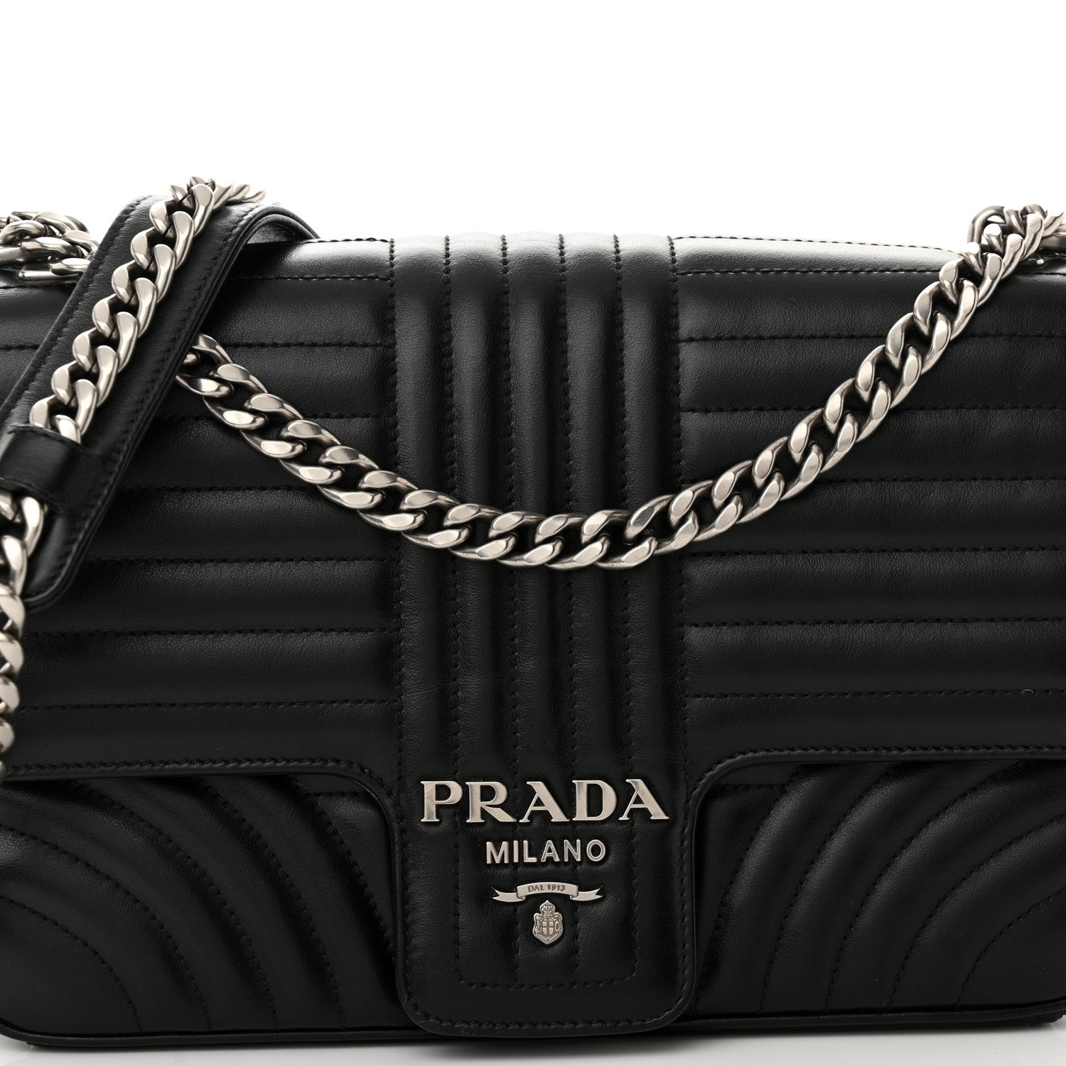 Prada Soft Calfskin Impunture Diagramme Large Chain Flap Shoulder Bag Black 8 of 10