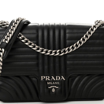 Prada Soft Calfskin Impunture Diagramme Large Chain Flap Shoulder Bag Black 8 of 10