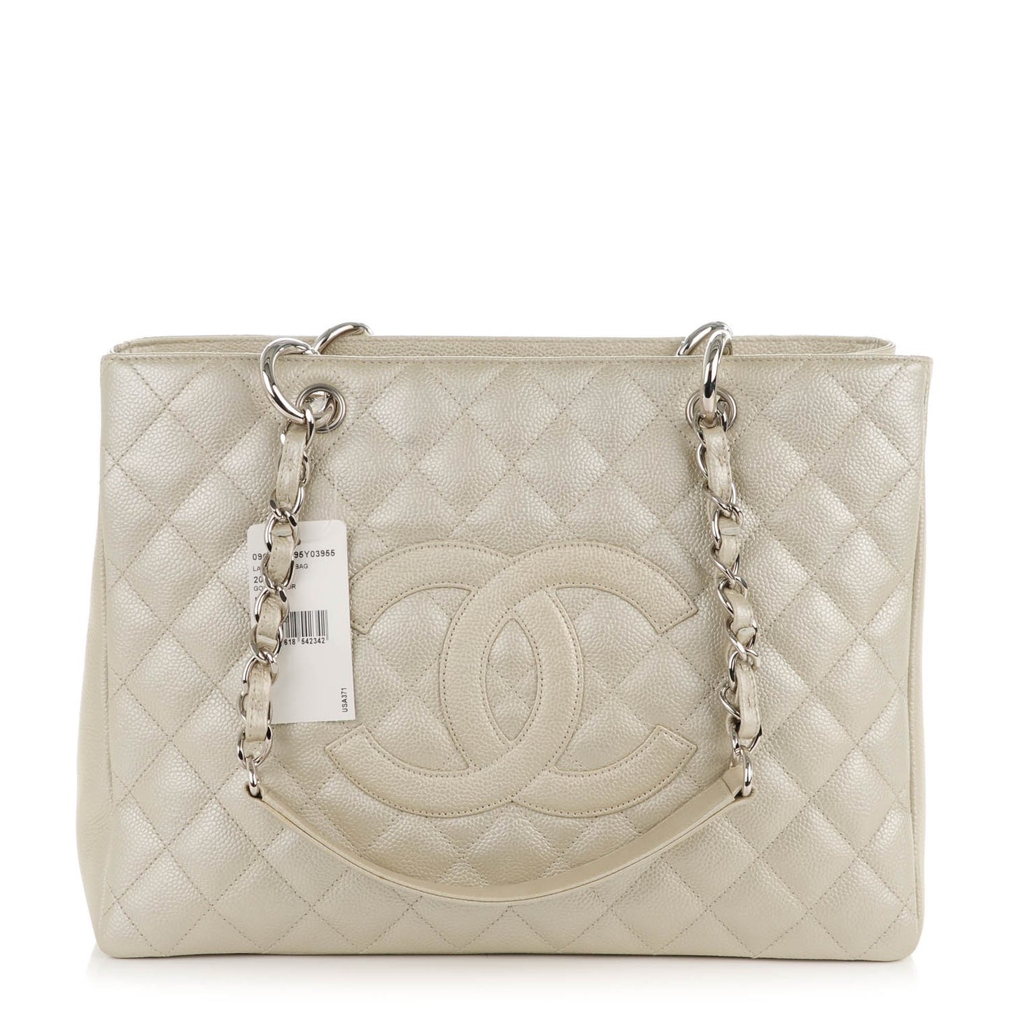 Metallic Caviar Quilted Grand Shopping Tote GST Light Gold
