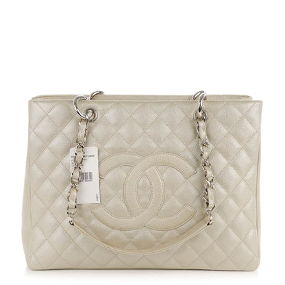 Chanel Metallic Caviar Quilted Grand Shopping Tote GST Light Gold 1 of 7