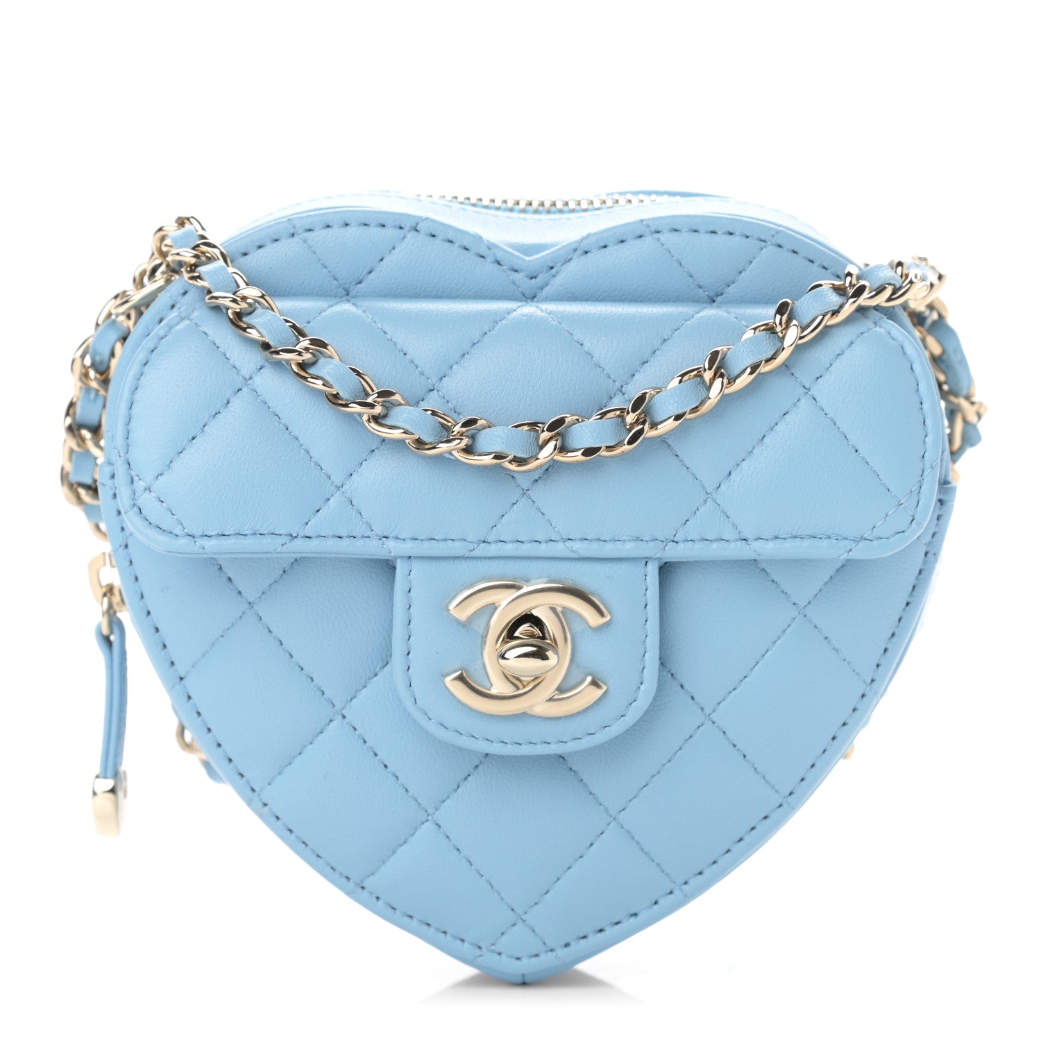 Chanel Lambskin Quilted CC In Love Heart Clutch With Chain Light Blue 1 of 11