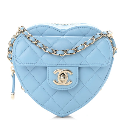 Chanel Lambskin Quilted CC In Love Heart Clutch With Chain Light Blue 1 of 11