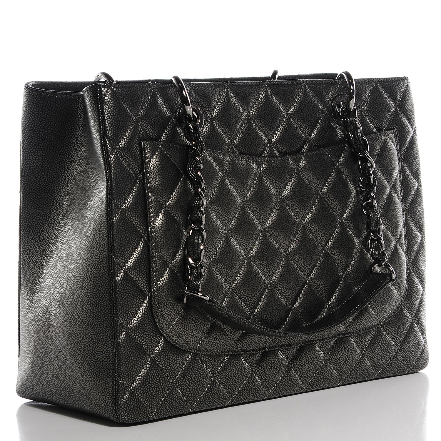 Chanel Metallic Caviar Quilted Grand Shopping Tote GST Dark Silver 3 of 6