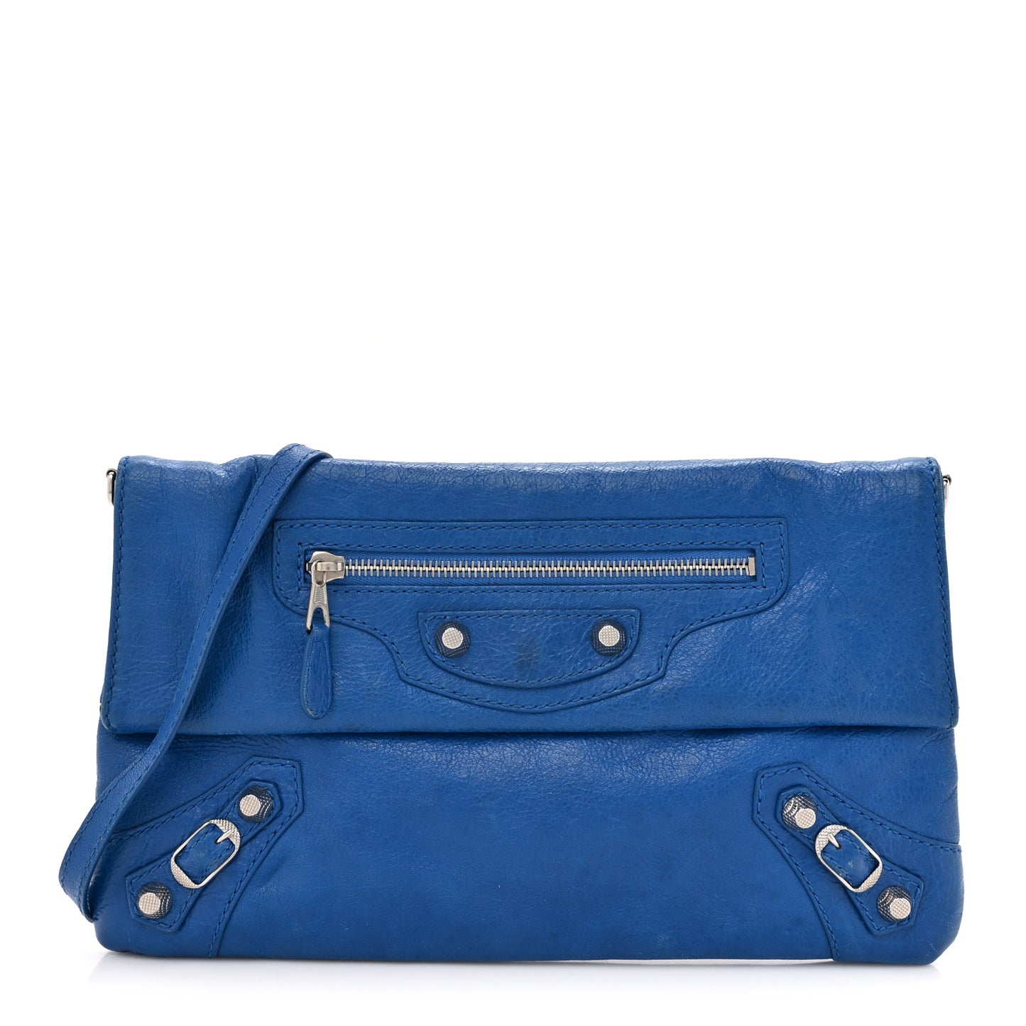 Agneau Giant 12 Silver Envelope Strap Clutch Bleu Lazuli