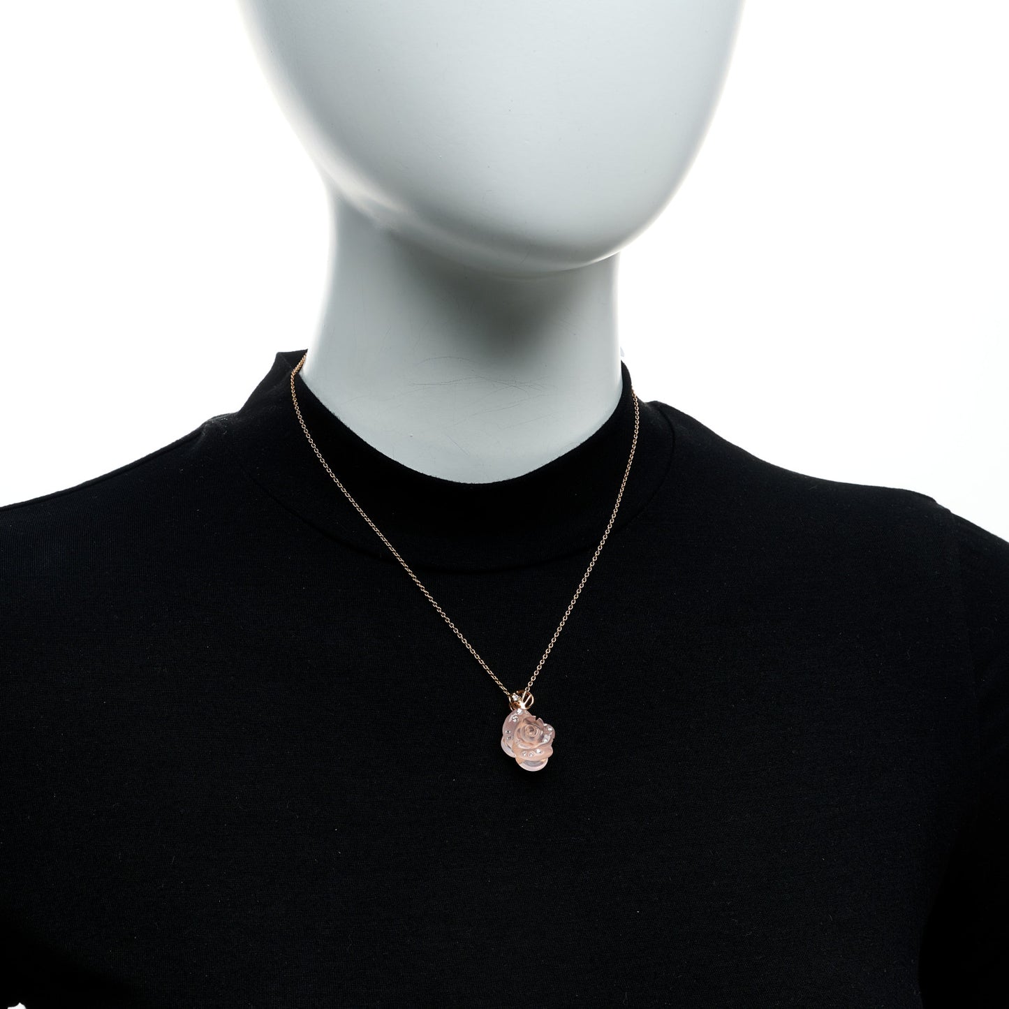 18K Rose Gold Diamond Rose Quartz Pre Catelan Pendant Necklace