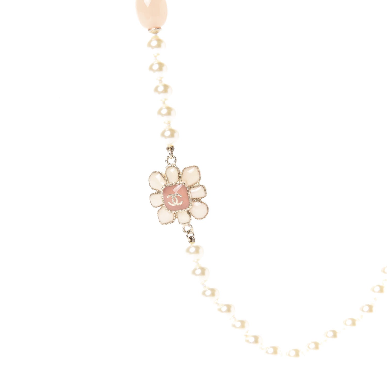 Chanel Pearl Gripoix Poured Glass CC Korean Blossom Long Necklace Pink Gold 4 of 8