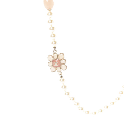 Chanel Pearl Gripoix Poured Glass CC Korean Blossom Long Necklace Pink Gold 4 of 8