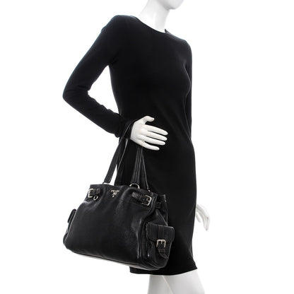 Prada Vitello Daino Side Pocket Tote Black 2 of 9