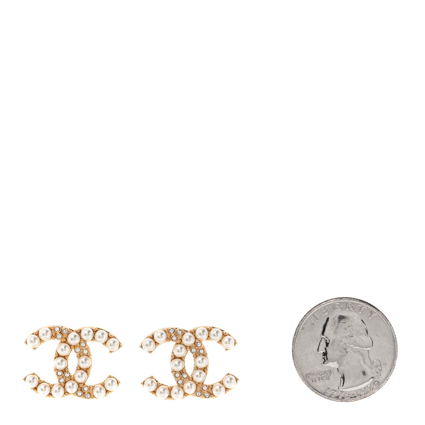 Crystal Pearl CC Drop Earrings Gold