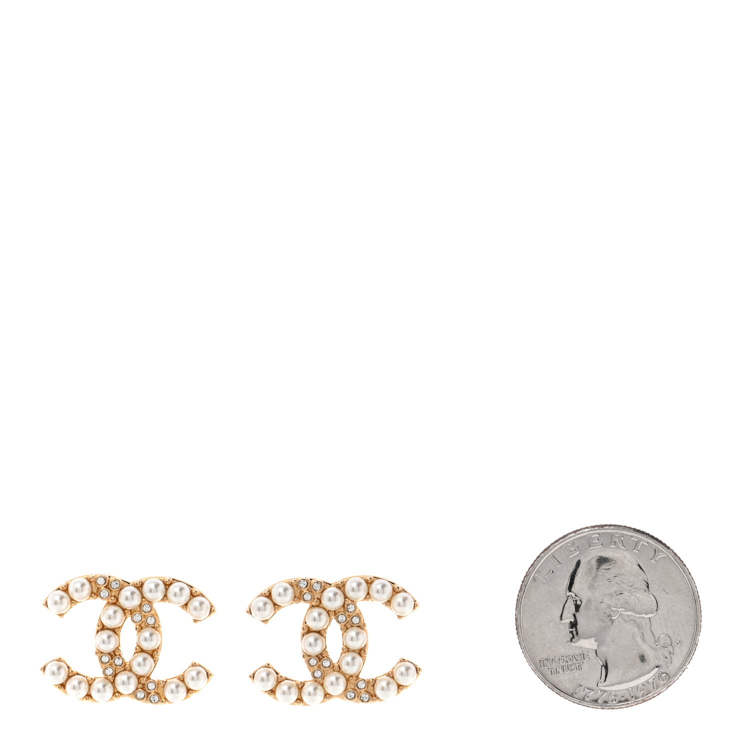 Chanel Crystal Pearl CC Drop Earrings Gold 2 of 5