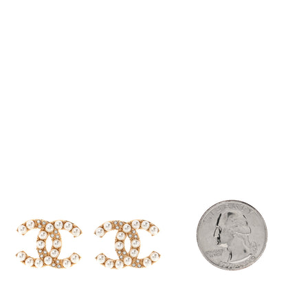 Chanel Crystal Pearl CC Drop Earrings Gold 2 of 5