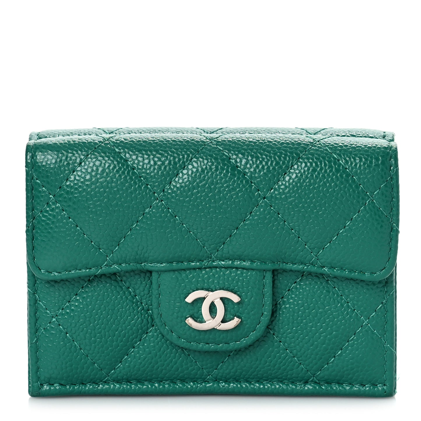 Caviar Quilted Double Flap Wallet Green
