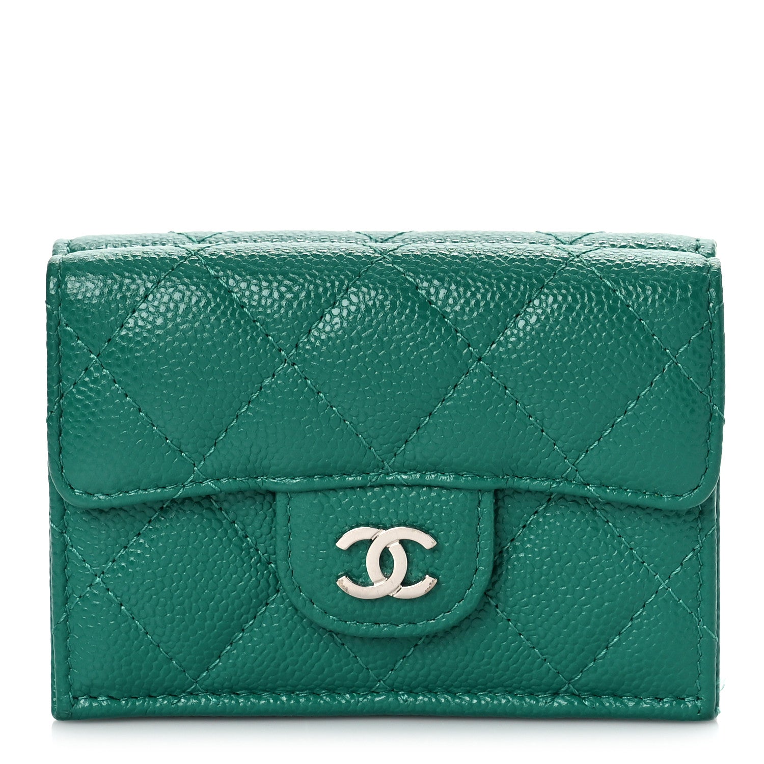 Chanel Caviar Quilted Double Flap Wallet Green 1 of 11