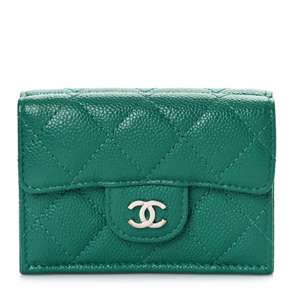 Chanel Caviar Quilted Double Flap Wallet Green 1 of 11