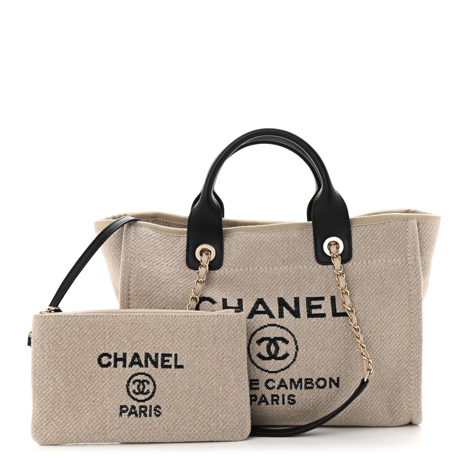 Chanel Mixed Fibers Small Deauville Tote Beige Black 1 of 11