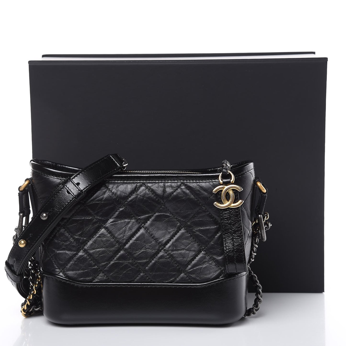 Aged Calfskin Quilted Small Gabrielle Hobo Black