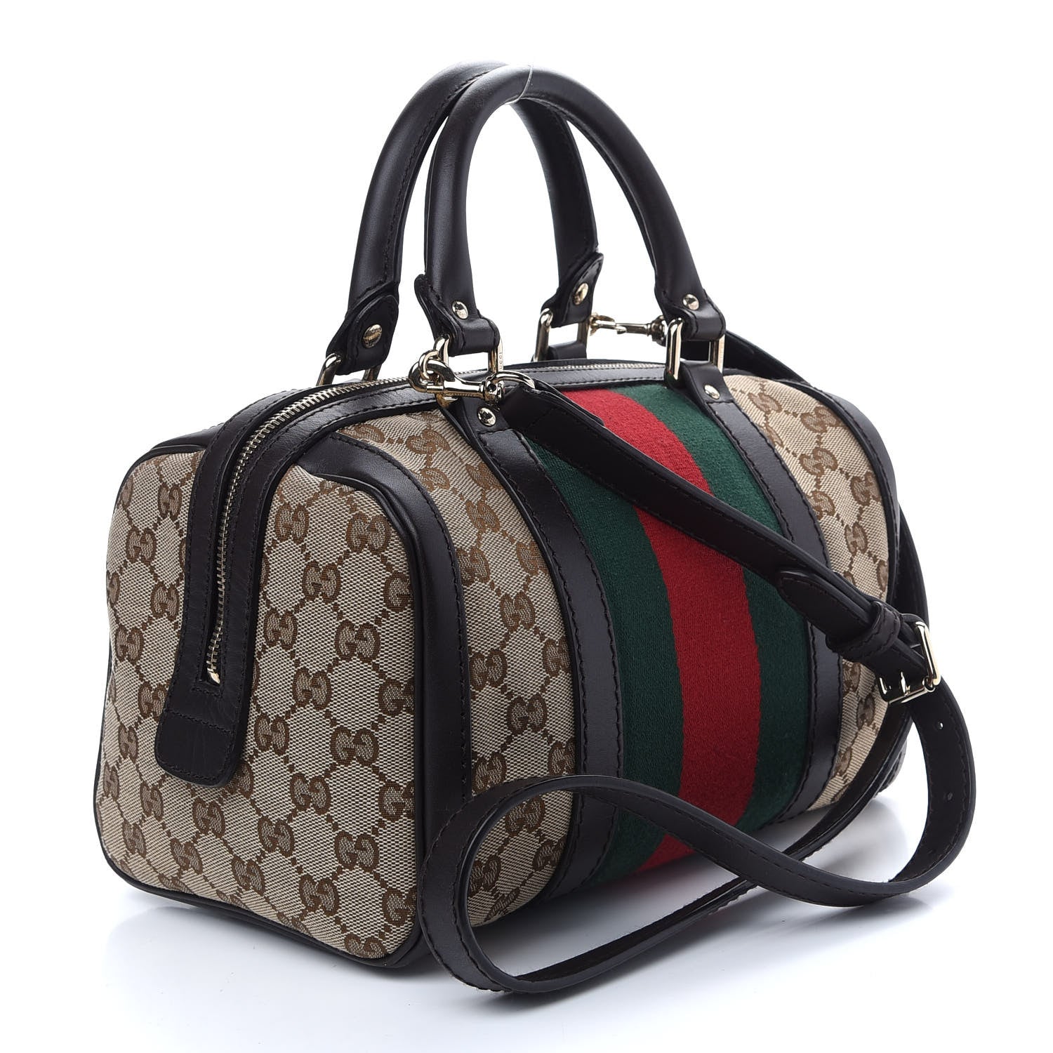 Gucci Monogram Vintage Web Small Boston Dark Brown 2 of 10