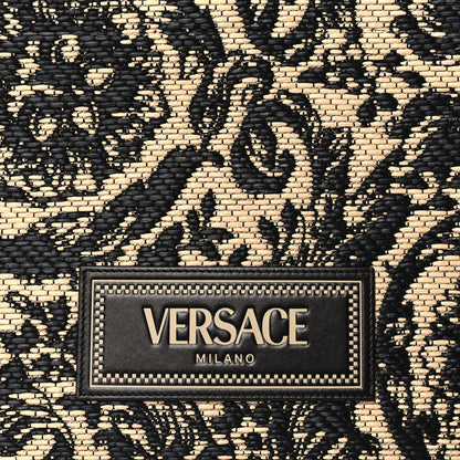Versace Raffia Calfskin Jacquard Barocco Medium Athena Tote Black 8 of 10