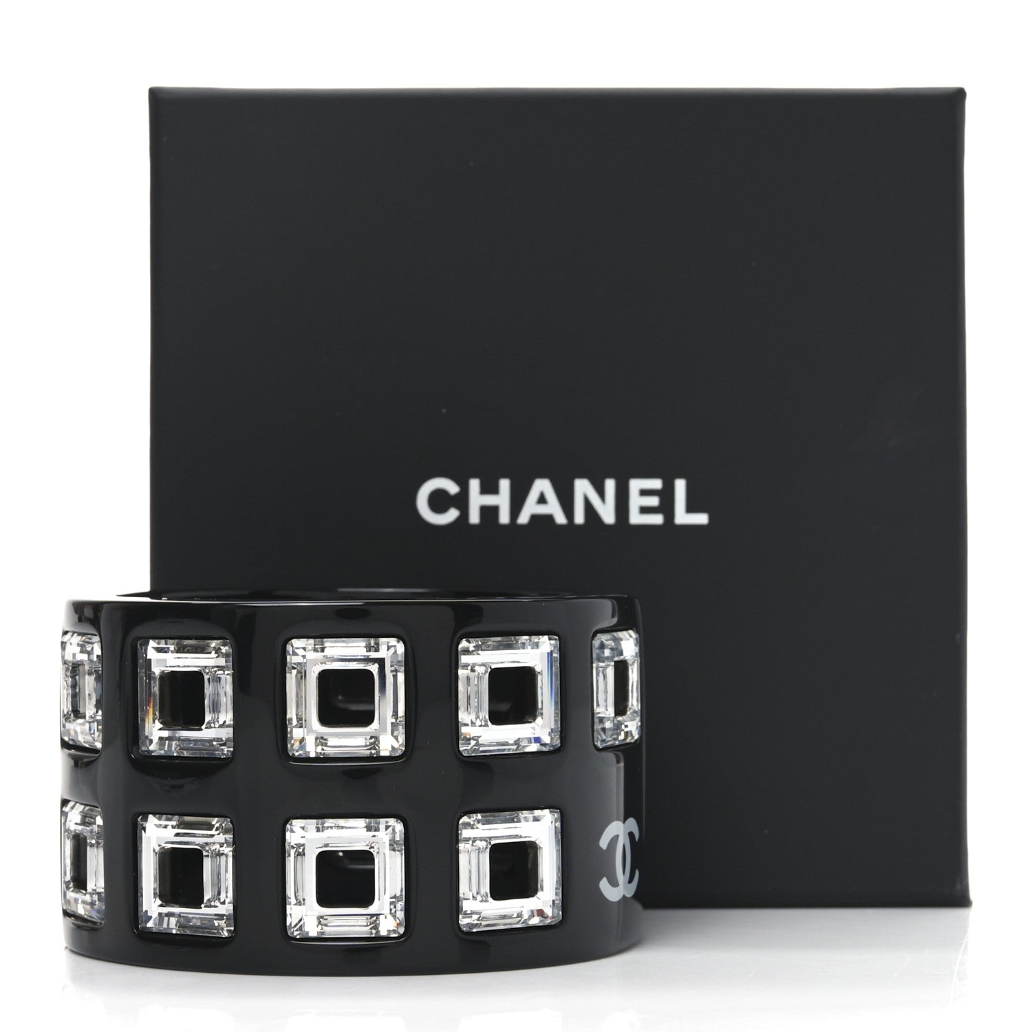 Chanel Resin Crystal CC Cuff Black 5 of 5