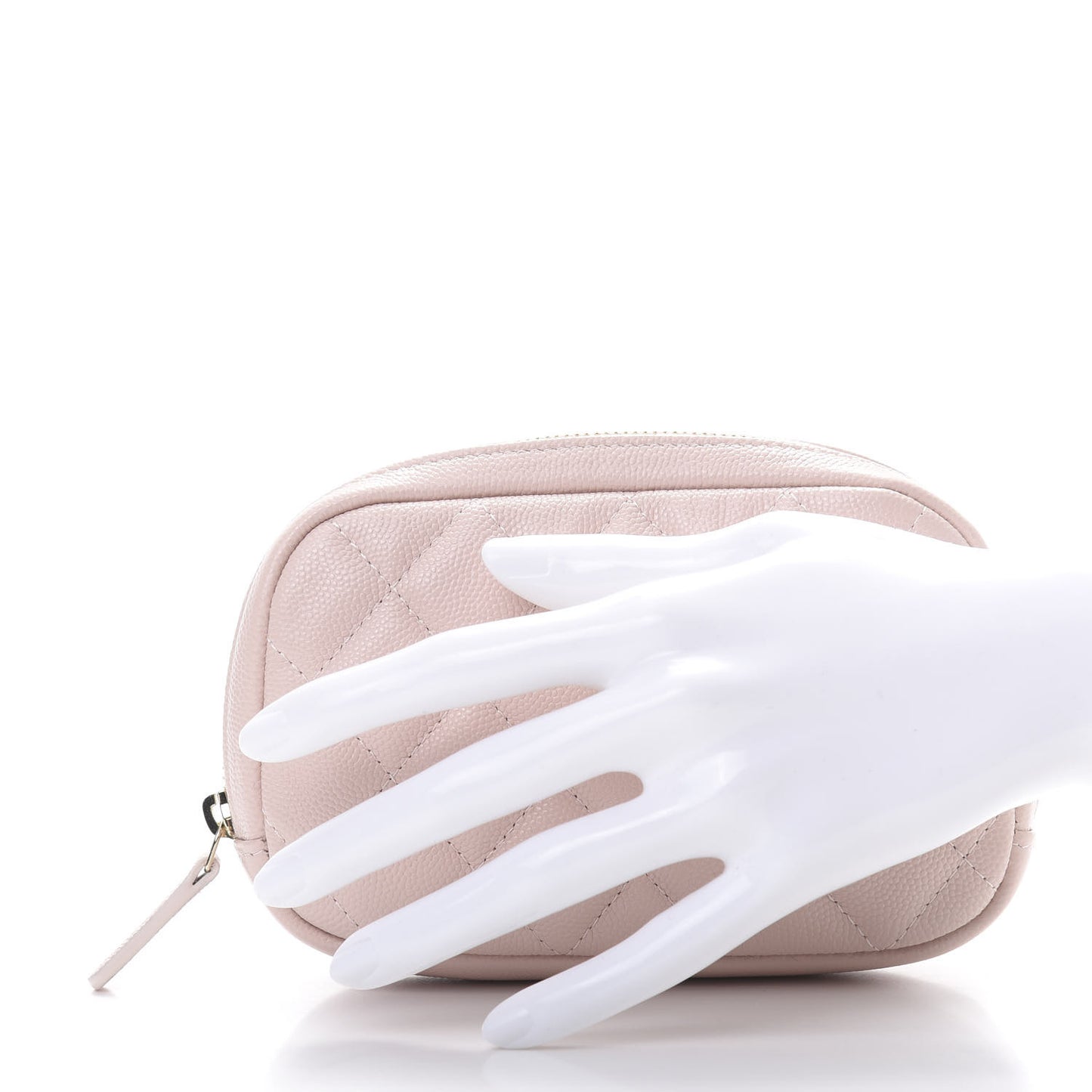 Caviar Quilted Small Curvy Pouch Cosmetic Case Light Pink