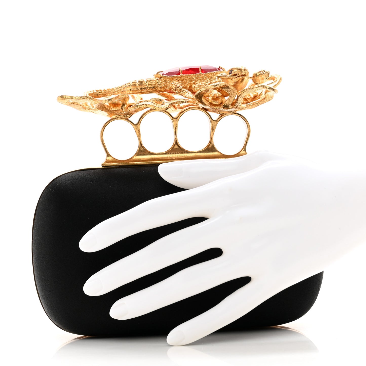 Satin Salamander Knuckle Box Clutch Clutch Black