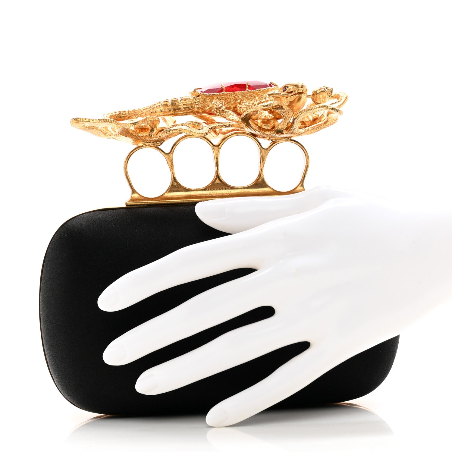 Alexander McQueen Satin Salamander Knuckle Box Clutch Clutch Black 2 of 10