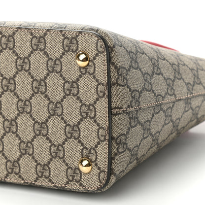 Gucci GG Supreme Monogram Moon Calfskin Small Zip Top Tote Beige Ebony Hibiscus Red New Rosette 10 of 10