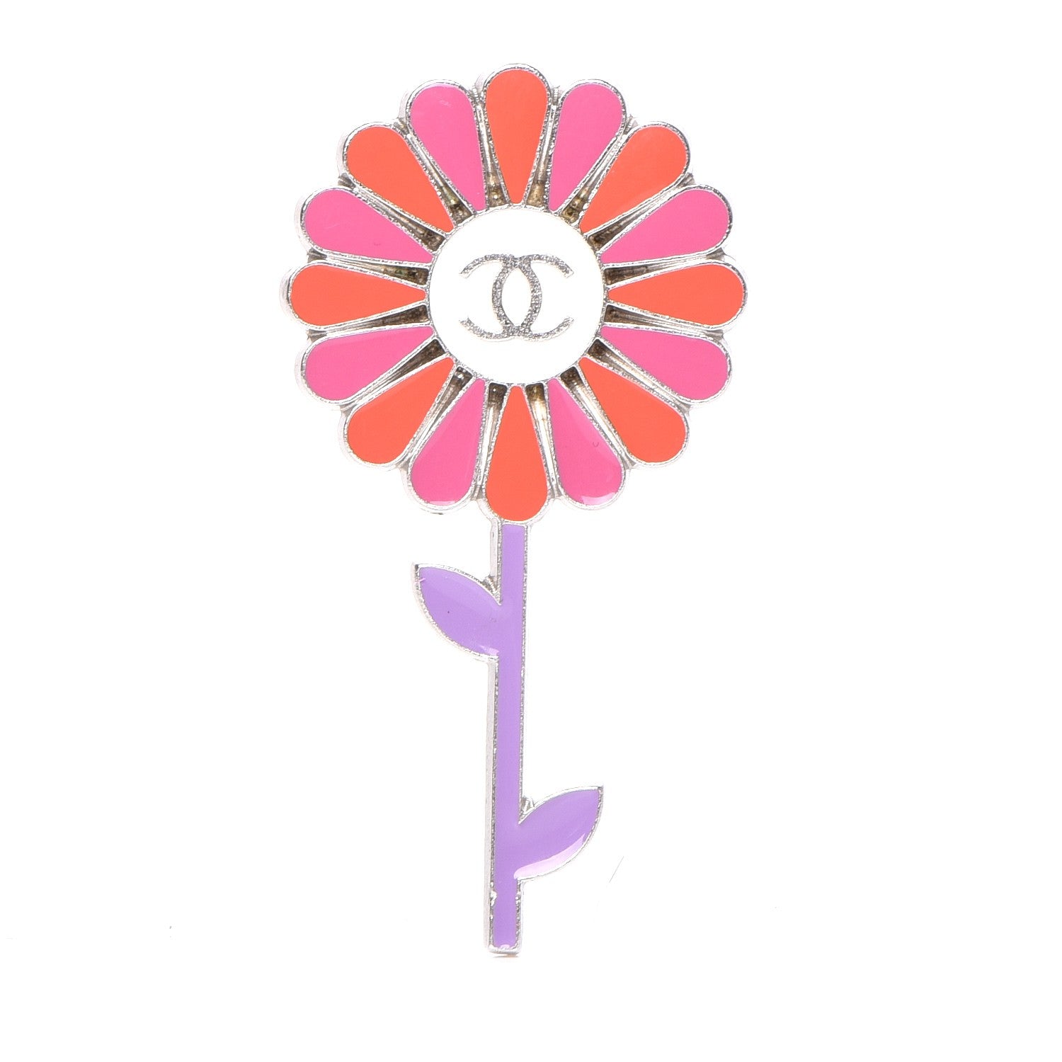 Chanel Enamel Sunflower CC Brooch Orange Purple 1 of 5