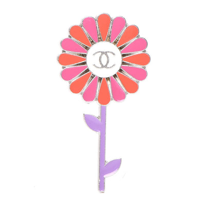 Chanel Enamel Sunflower CC Brooch Orange Purple 1 of 5