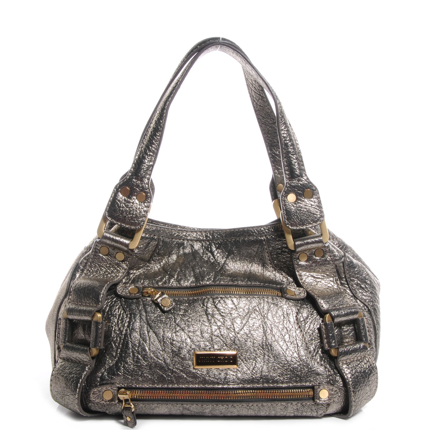 Leather Metallic Mahala Tote Pewter
