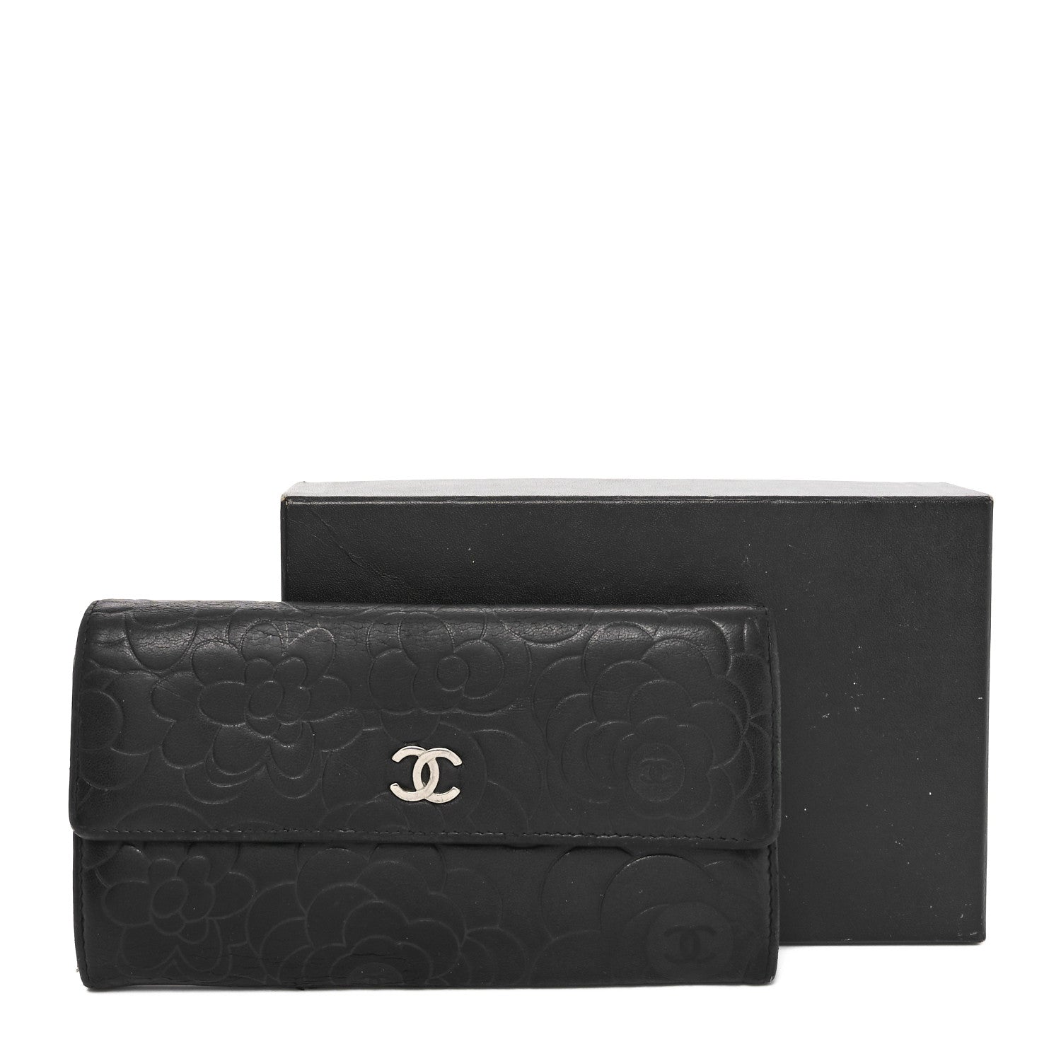 Chanel Lambskin Camellia Embossed Large Gusset Flap Wallet Black 12 of 13