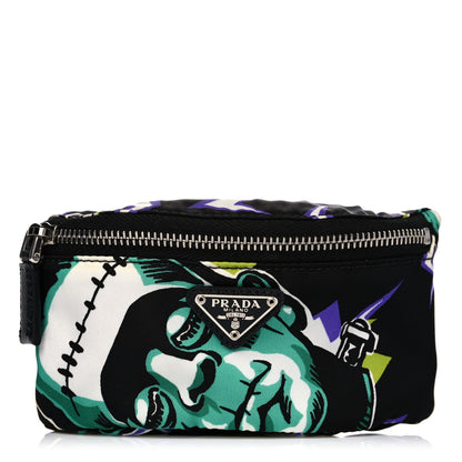 Prada X UNIVERSAL STUDIOS Tessuto Nylon Frankenstein Print Montagna Mini Pouch Black Menta 1 of 9