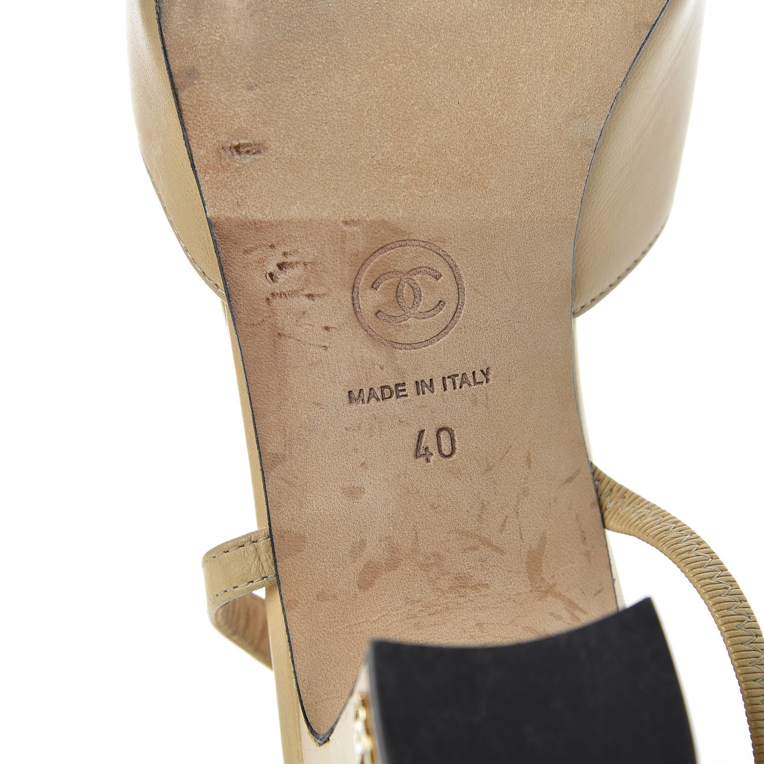Chanel Goatskin Grosgrain Cap Toe CC Slingback Pumps 40 Beige Black 8 of 13