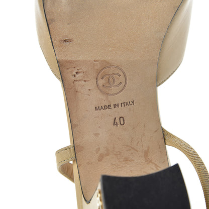 Chanel Goatskin Grosgrain Cap Toe CC Slingback Pumps 40 Beige Black 8 of 13