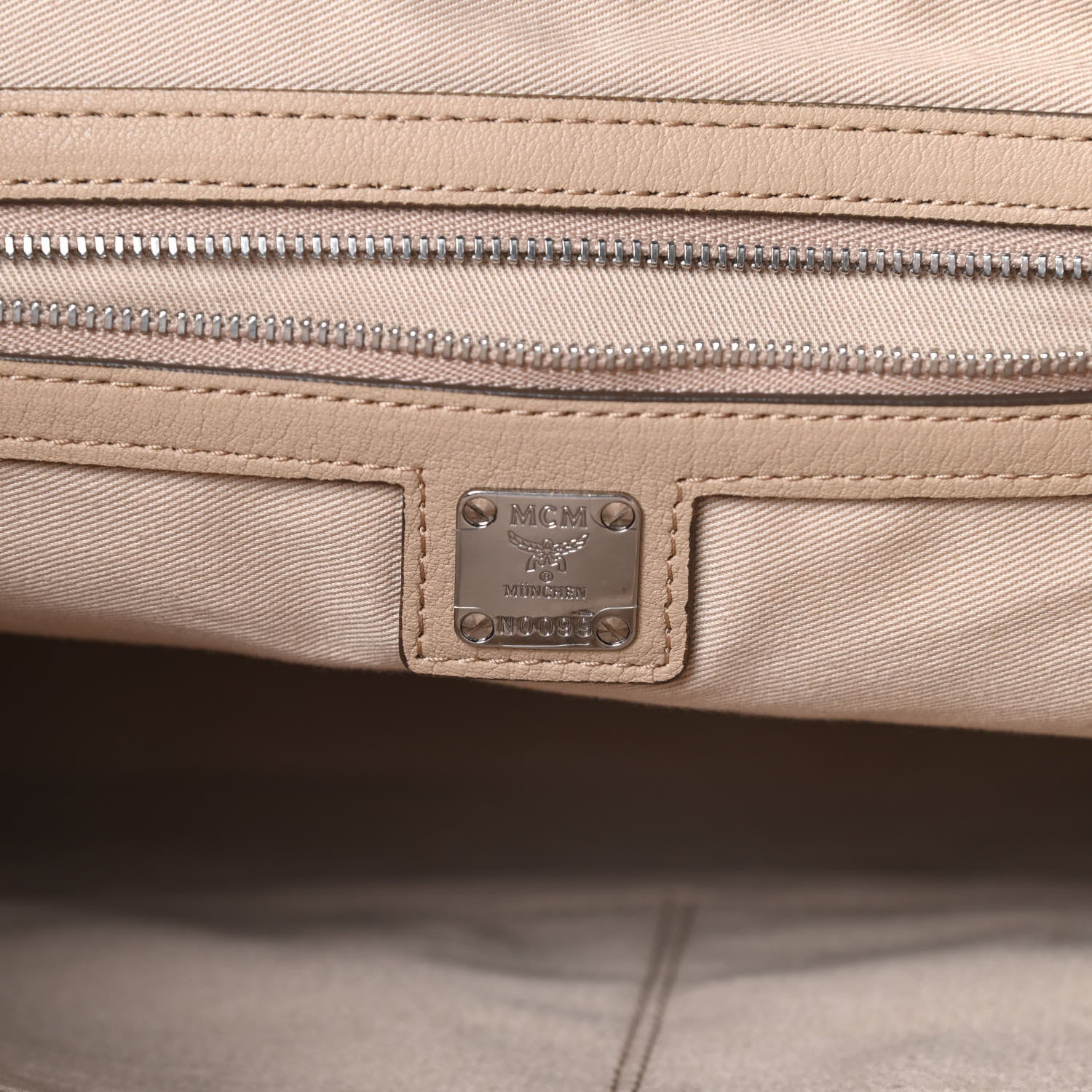 MCM Calfskin Ottomar Monogram Medium Klara Top Zip Tote New Beige 6 of 11