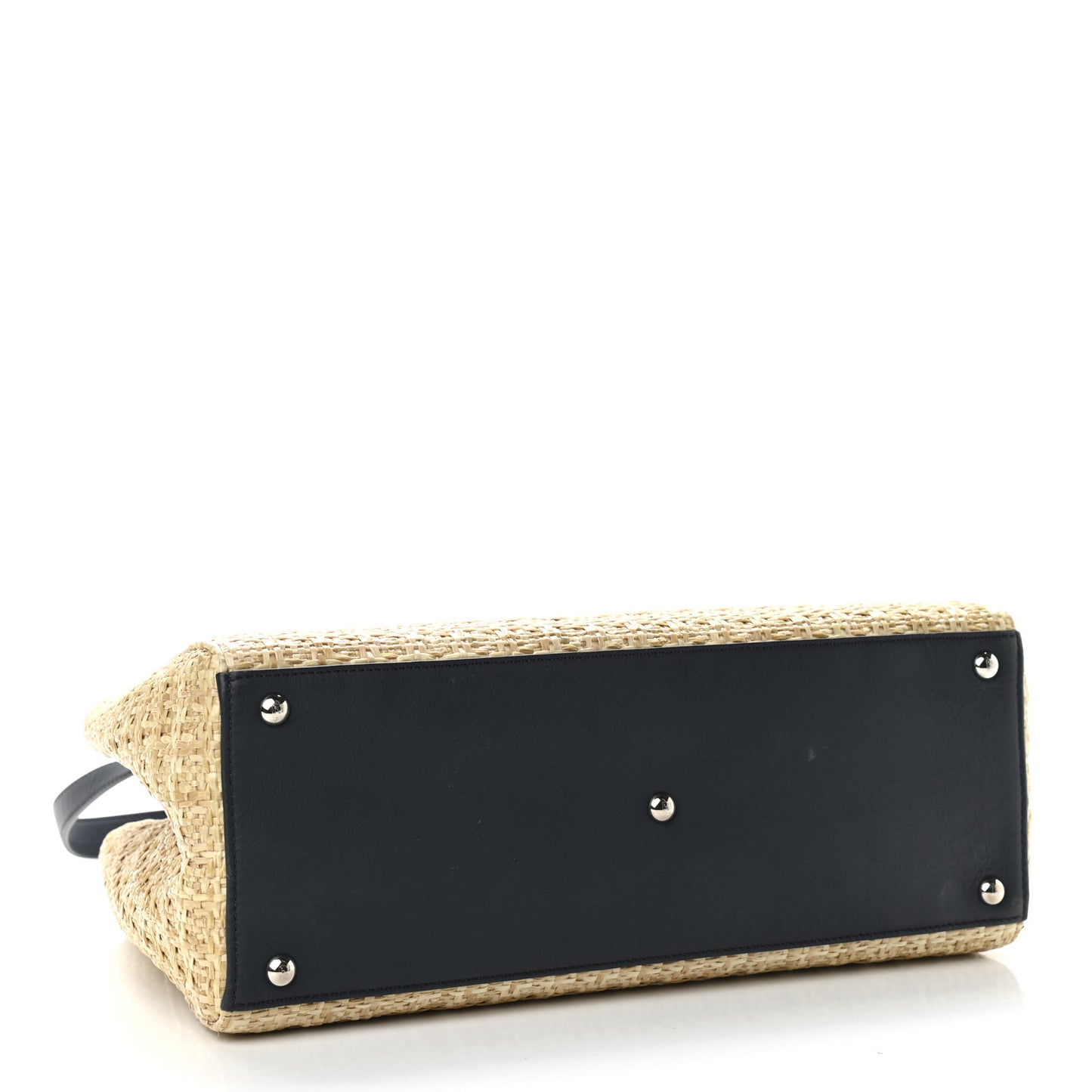 Woven Raffia Vitello Regular 2Jours Tote Natural Black
