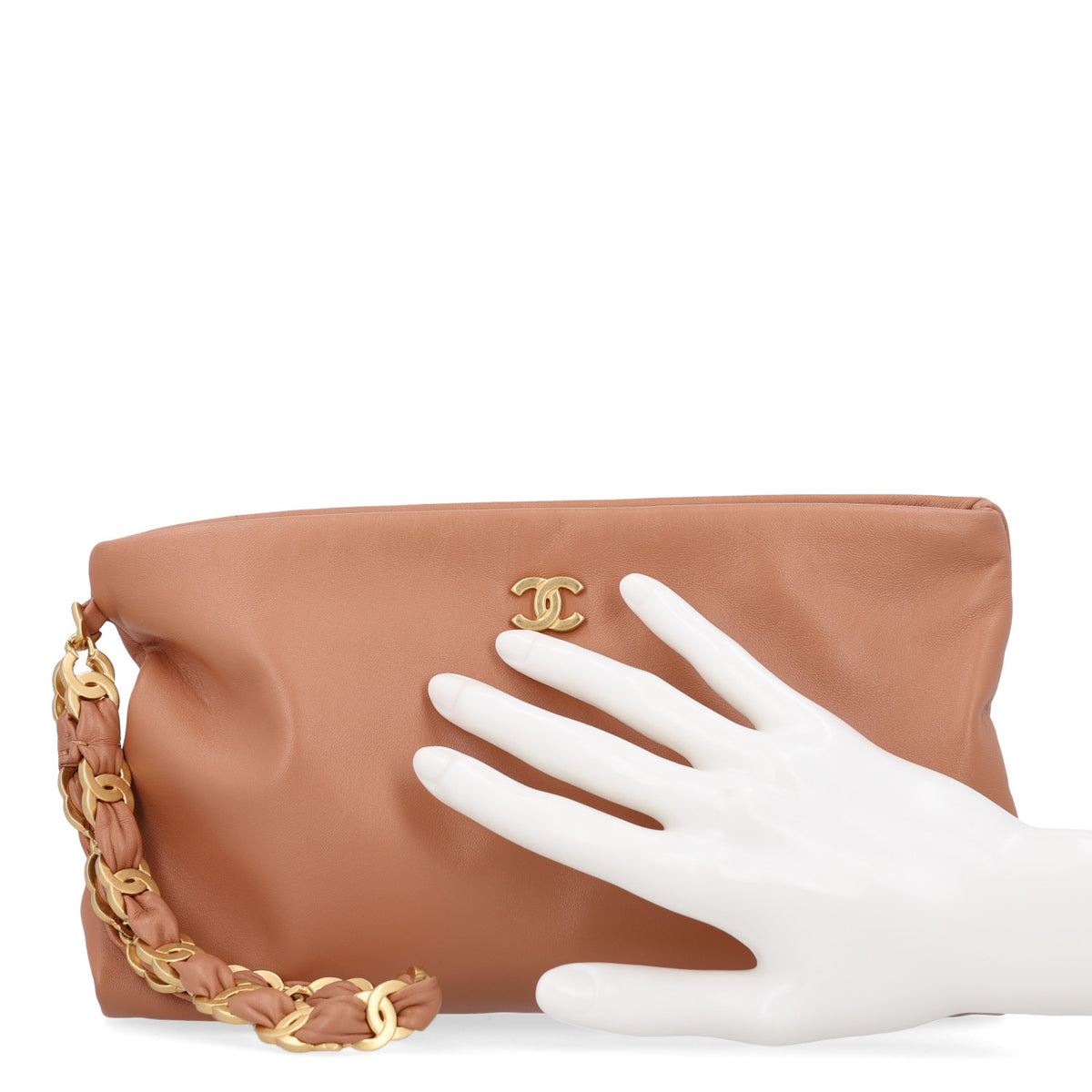 Lambskin Medium CC Pouch With Handle Brown