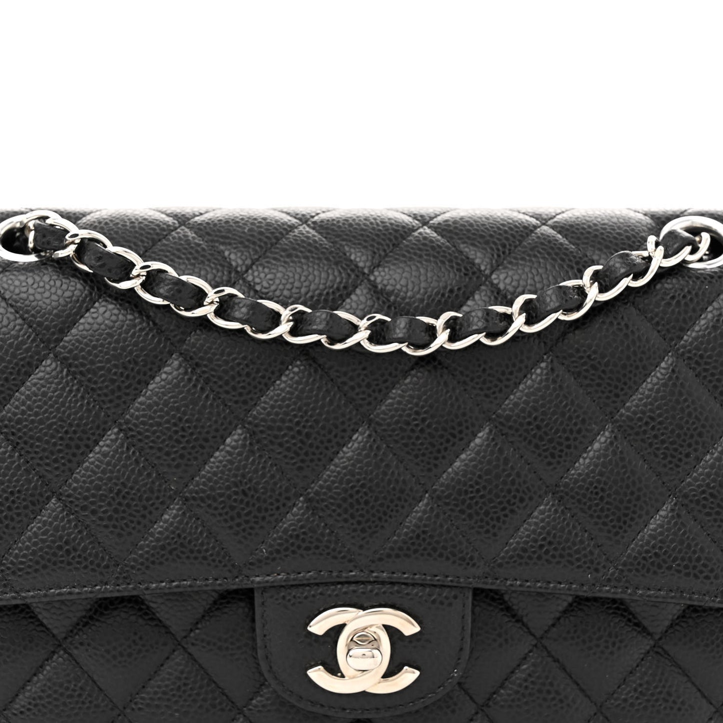 Caviar Quilted Medium Double Flap Black