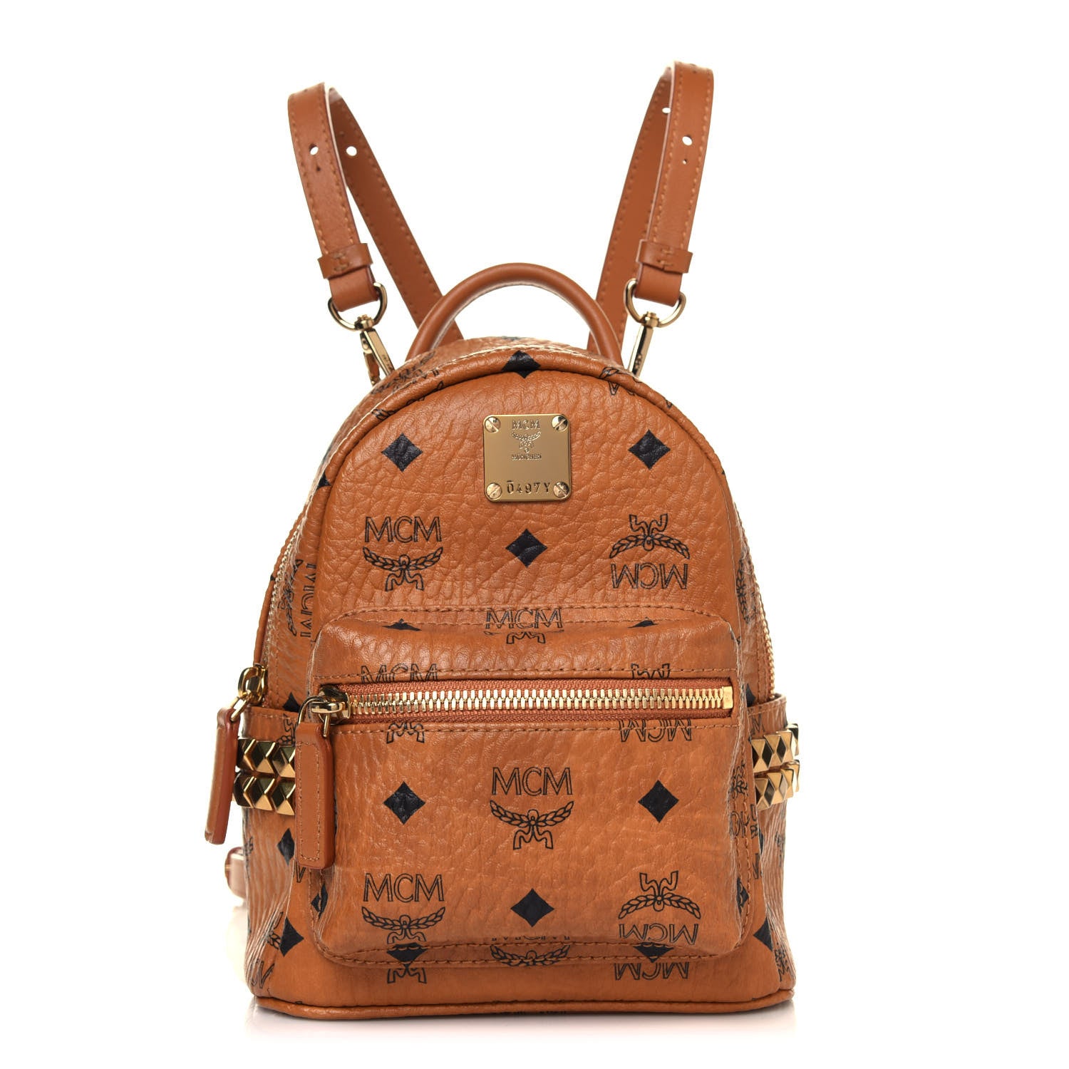 MCM Visetos Side Stud X-Mini Stark Bebe Boo Backpack Cognac 1 of 5