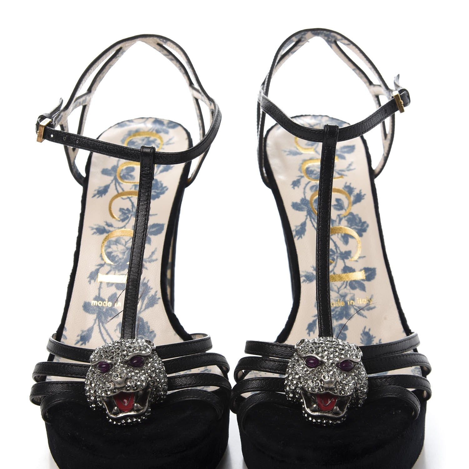 Gucci Velvet Malaga Kid Elias T-Strap Platform High Heel Sandals 37 Black 5 of 9