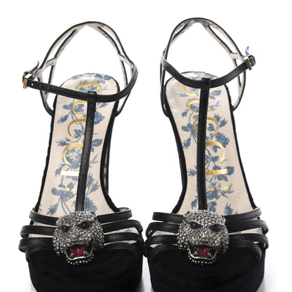 Gucci Velvet Malaga Kid Elias T-Strap Platform High Heel Sandals 37 Black 5 of 9