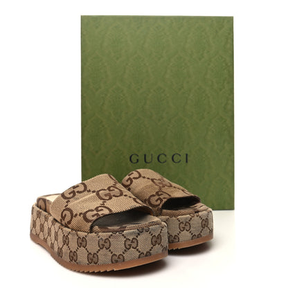 Gucci Monogram Maxi GG Angelina Platform 55mm Slide Sandals 36 Camel Ebony 10 of 10