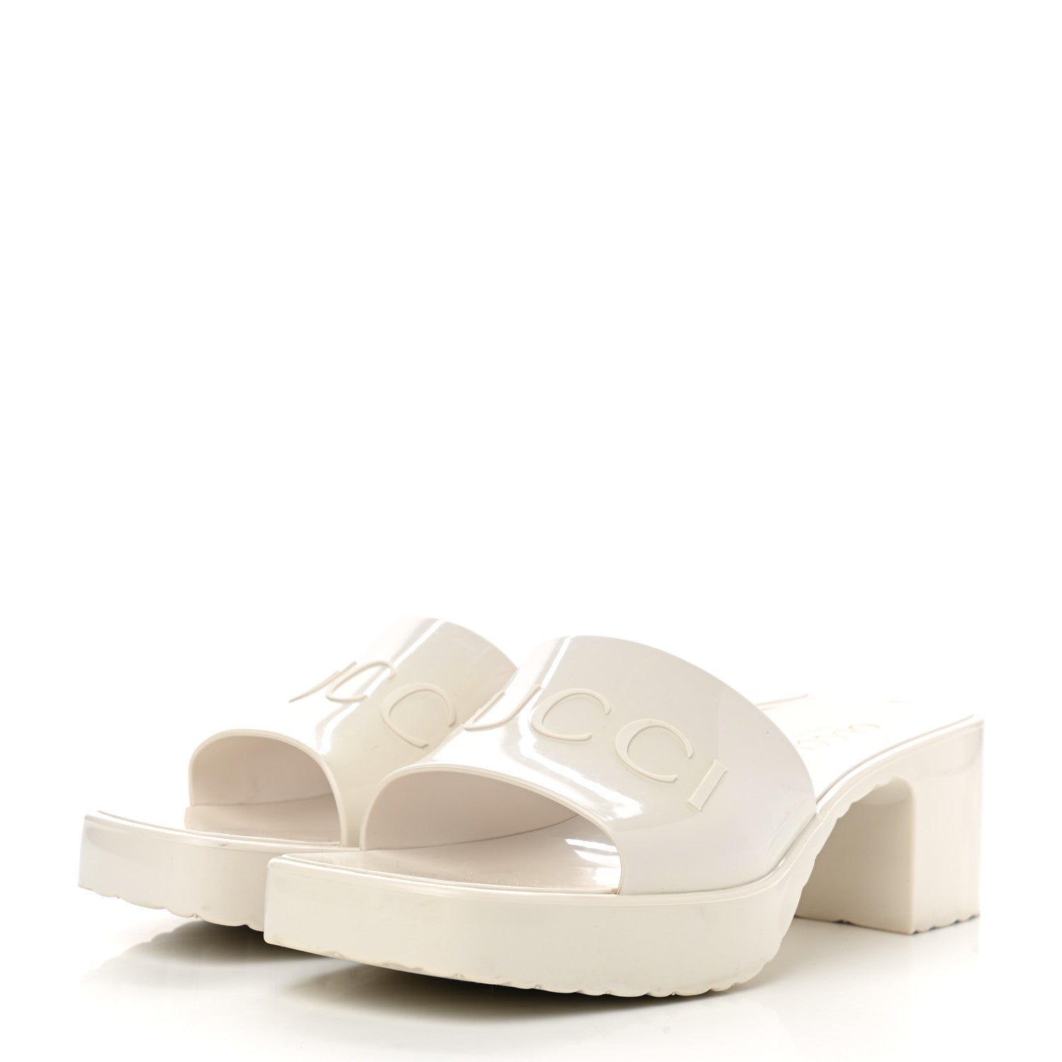 Gucci Rubber Gucci Logo Womens Platform 20/60mm Slide Sandals 37 Mystic White 5 of 9