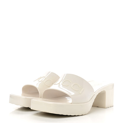Gucci Rubber Gucci Logo Womens Platform 20/60mm Slide Sandals 37 Mystic White 5 of 9